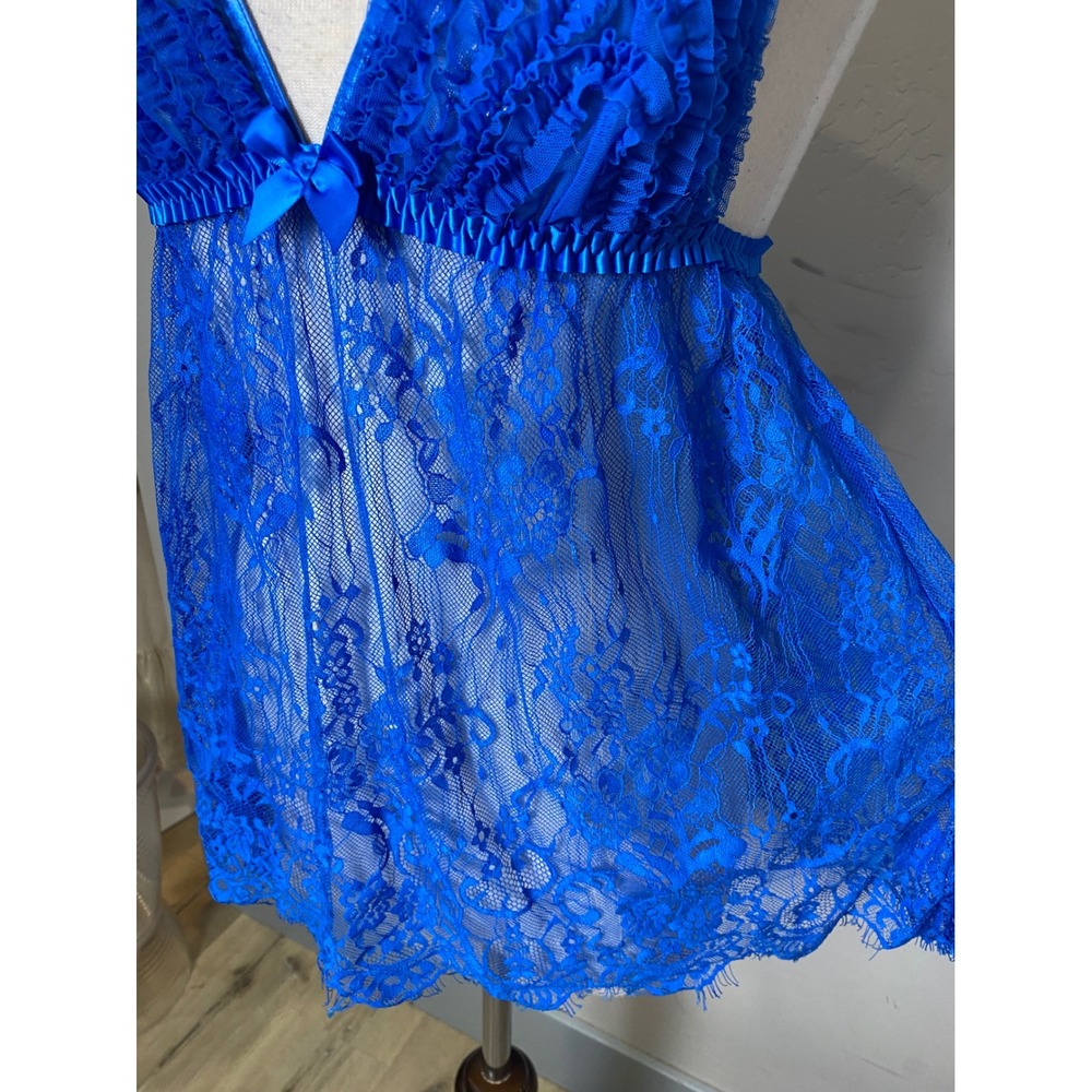 VTG Fredericks of Hollywood Blue Lace Babydoll Ruffle Lingerie Top XS/S 90/Y2K - Picture 3 of 7